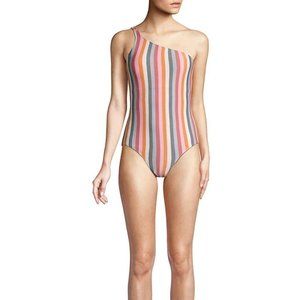 Peony Rainbow Striped One-Shoulder One-Piece NWOT
